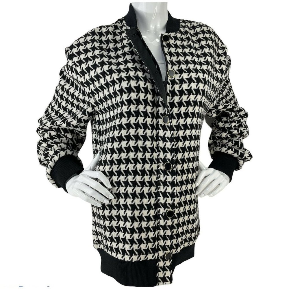 L'Academie Jacket Women Sz S The Sophia Bomber Black White Houndstooth $178 Nwt - Picture 1 of 11